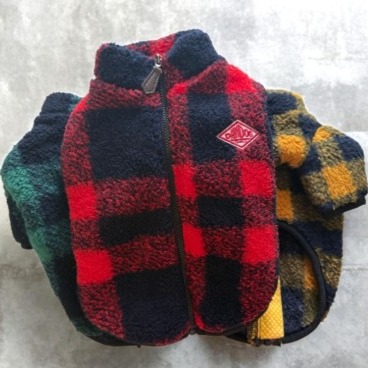 [모찌노] 강아지 체크 후리스 집업 자켓