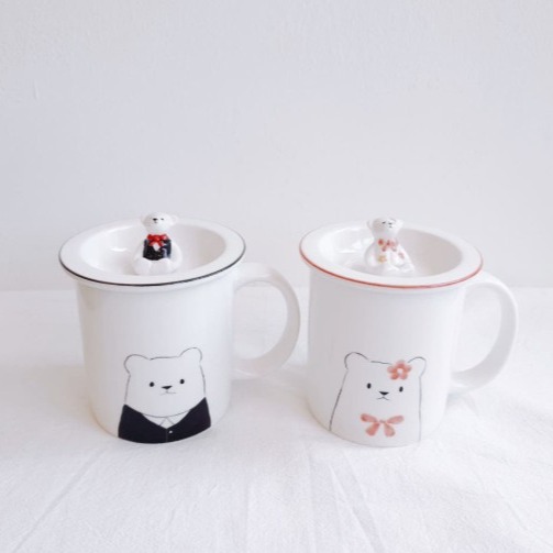 [도도세라믹] 테디베어 뚜껑 머그컵 세트