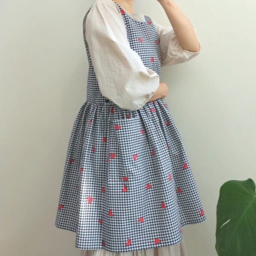 [바이바농] 미니 하트체크 옆트임 숏앞치마
