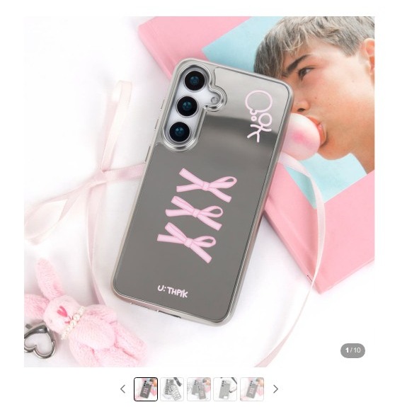 [우기케이스] 갤럭시 케이스  실버 프레임 거울 리본